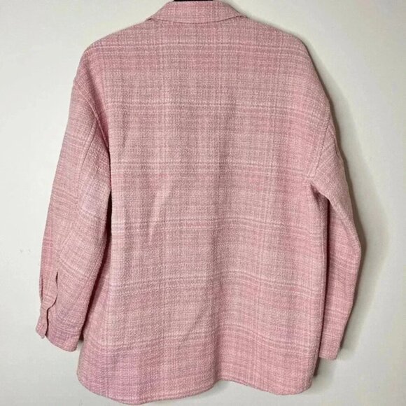 Aritzia Babaton Women's Shacket Joan Shirt Jacket Oversized Tweed Pink Plaid - Picture 14 of 16